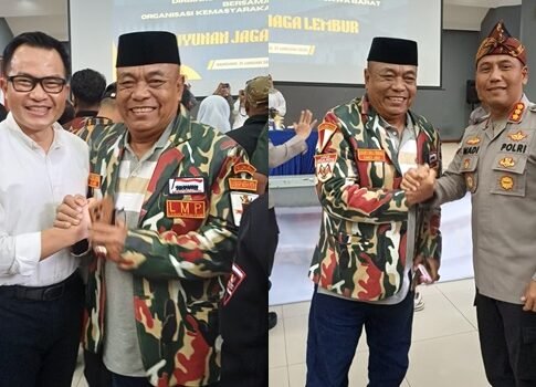 Ketua LMP Mada Jabar salam Komando dengan Kepala Bakesbangpol Provinsi Jawa Barat, Drs. Wahyu Mijaya, S.H., M.Si dan Dirbinmas Polda Jawa Barat, Kombes Pol. Wadi Sa’bani, S.H., S.I.K., M.H